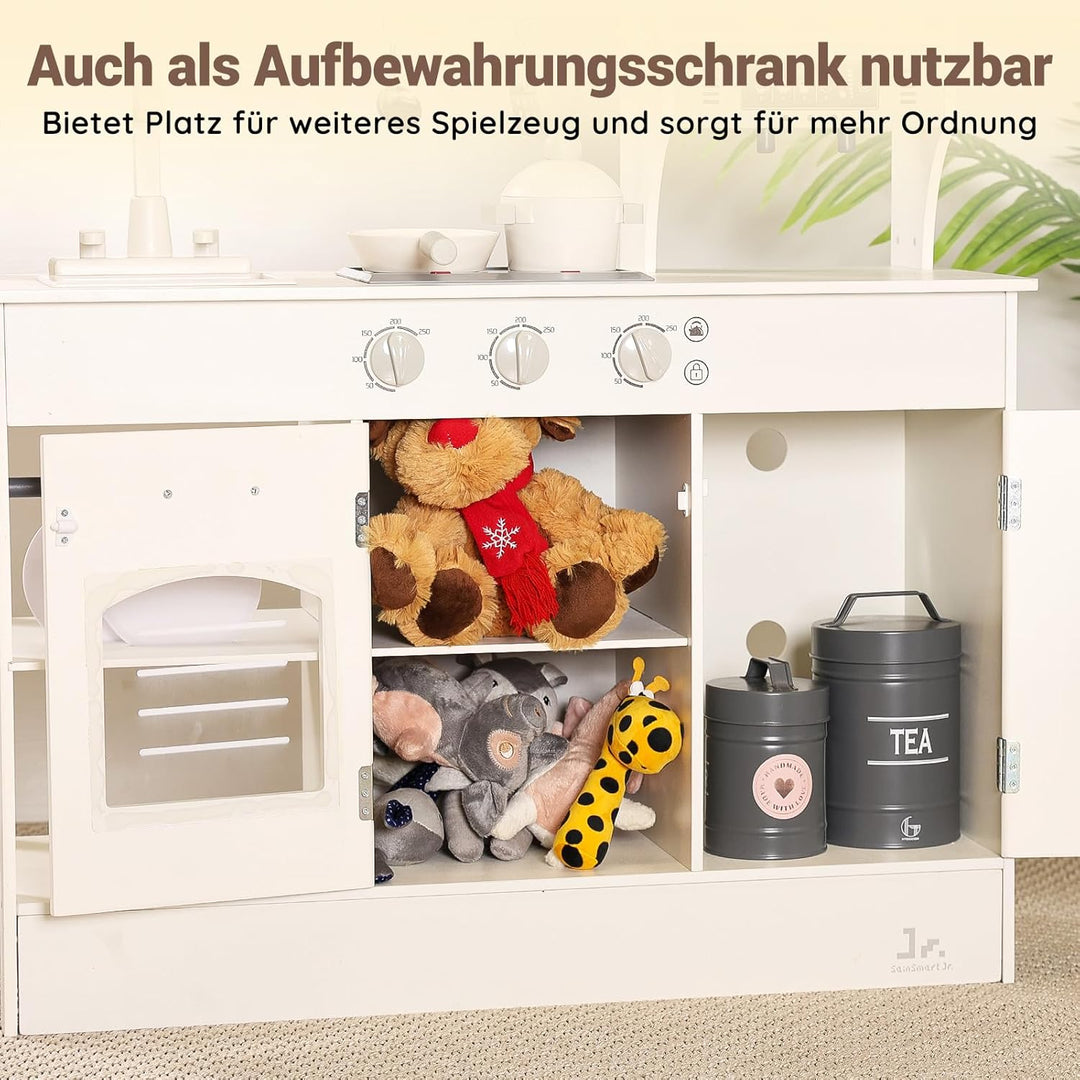 SainSmart Jr. Kinderküche Holz Spielküche für Kinder, Creme – mit Licht & Sound, Eiswürfelspender, M