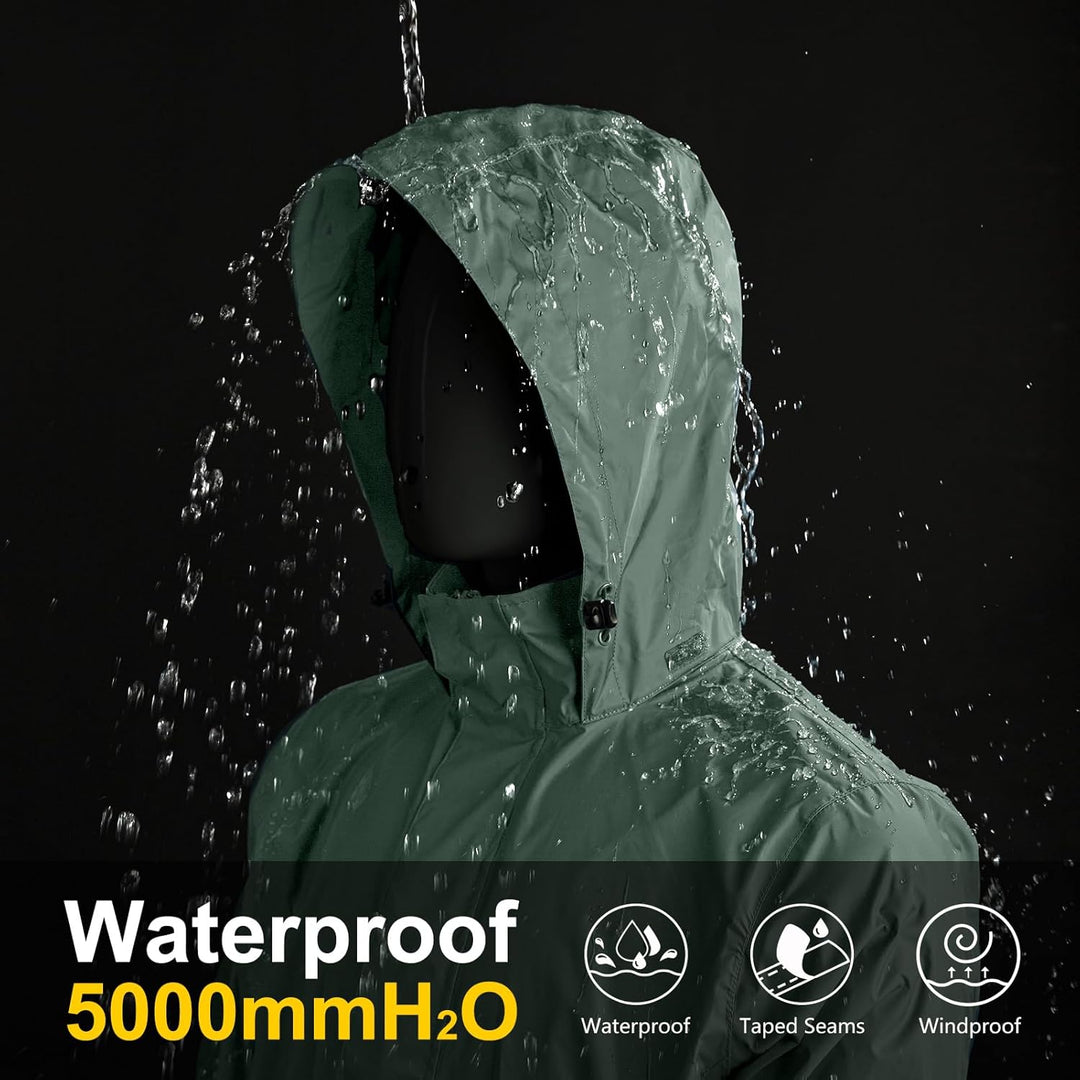 33,000ft Regenjacke Herren Leicht Wasserdicht Faltbare Regenmantel mit Kapuze Fahrrad Rain Windbreak