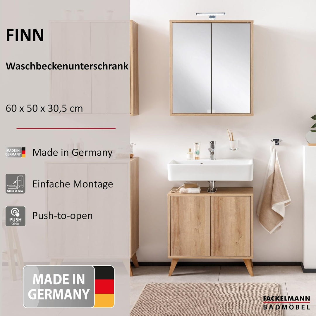 FACKELMANN Finn Waschbeckenunterschrank (60 x 50 x 30,5 cm) – Unterschrank für Waschbecken mit Aussp