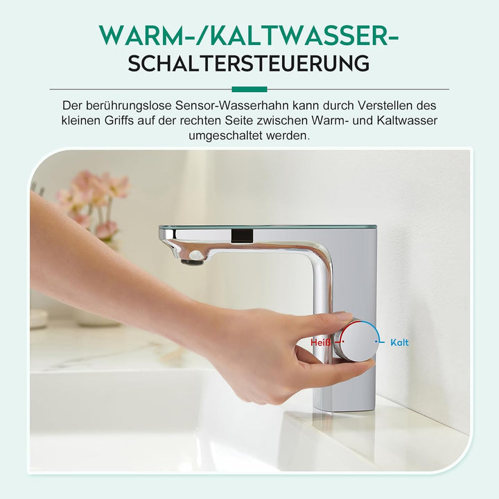 CREA Infrarot Sensor Wasserhahn Bad, Automatisch Sensor Mischbatterie Bad, Berührungsloser Waschtisc