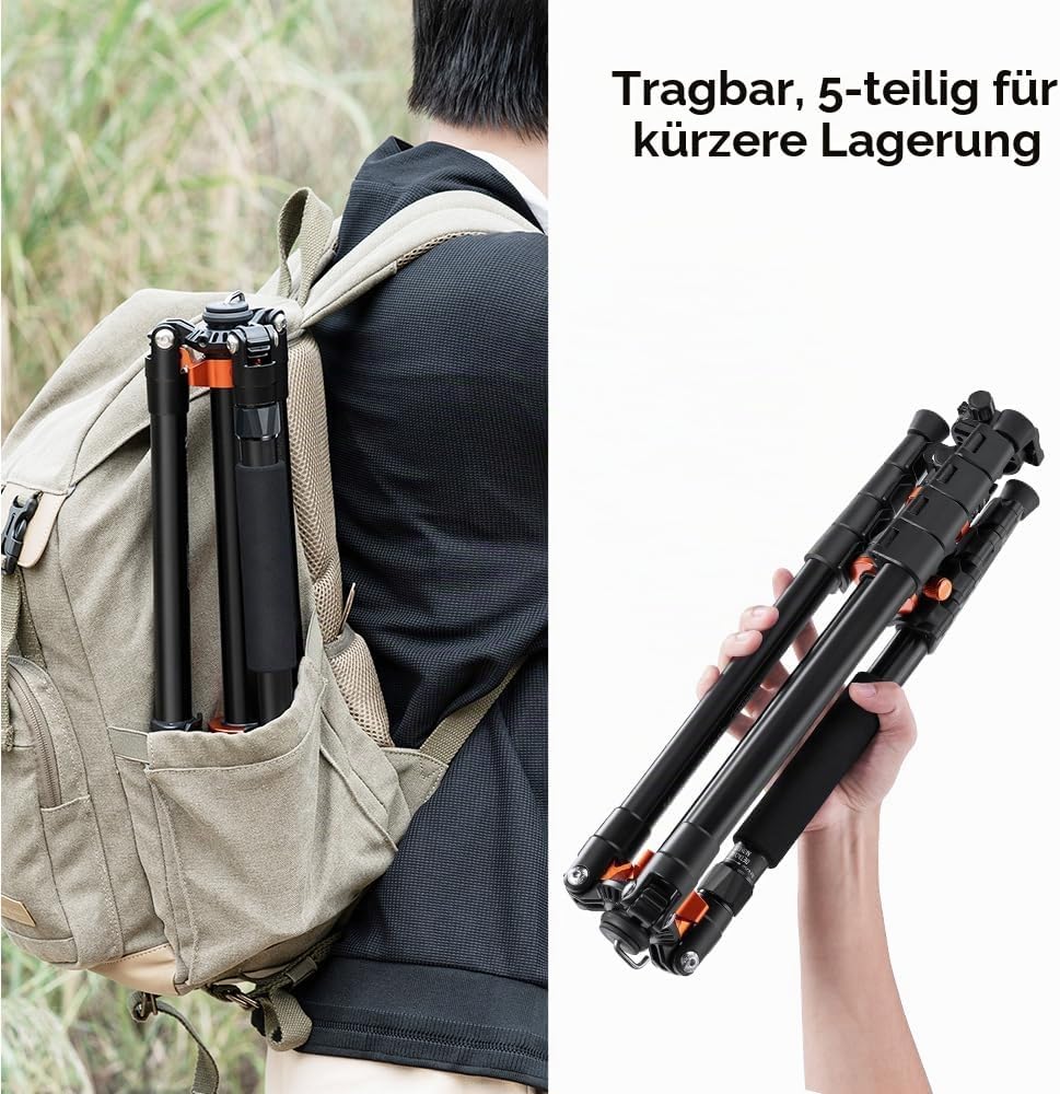 K&amp;F Concept 186cm Aluminium Stativ, Kamera Stativ mit 90 Grad Mittelsäulen, Kompaktes Fotostativ mit