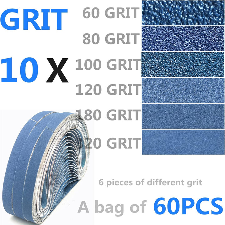 60 Stück Beruf Schleifband Set,Zirkoniumkorund Schleifbänder 13 x457 mm.je10 Stück Körnung（60/80/100
