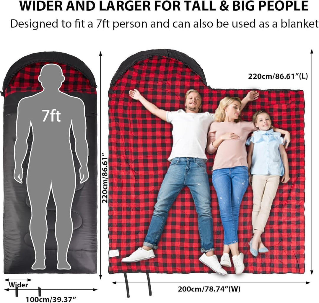 GEERTOP Schlafsack XXL 4 Jahreszeiten Flanell Campingschlafsack Übergrösse 220x100cm für Erwachsene