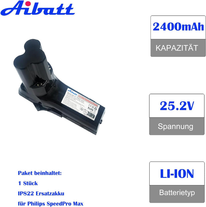 Aibatt 2400mAh Ersatzakku für Philips SpeedPro Max Aqua, SpeedPro Max Stick, FC6822, FC6823, FC6904,