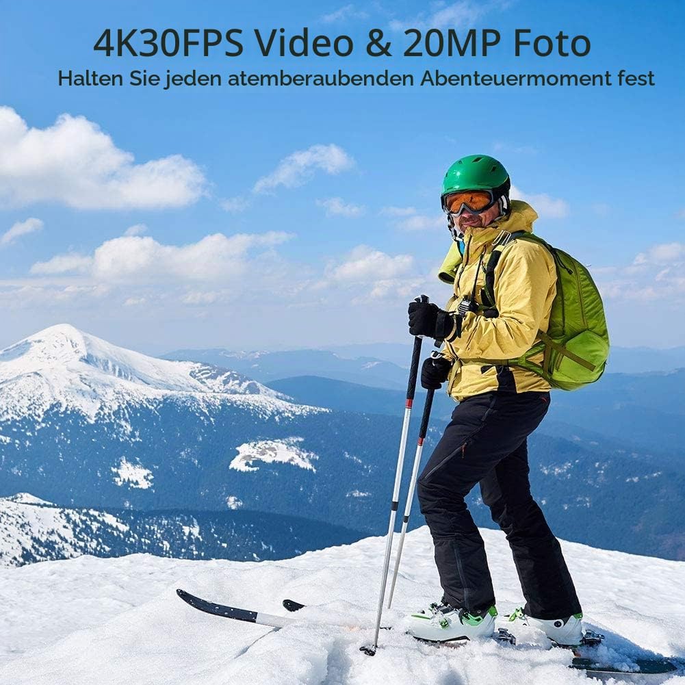 AKASO Action Cam 4K30FPS 20MP WiFi Actionkamera mit Touchscreen EIS 4X Zoom Fernbedienung 40m Unterw