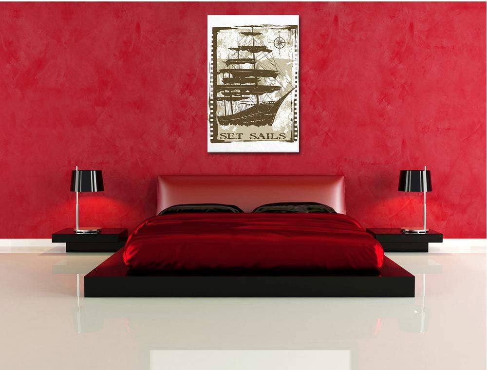 Pixxprint Set Sails White Leinwand, XXL riesige Bilder fertig gerahmt mit Keilrahmen, Kunstdruck auf