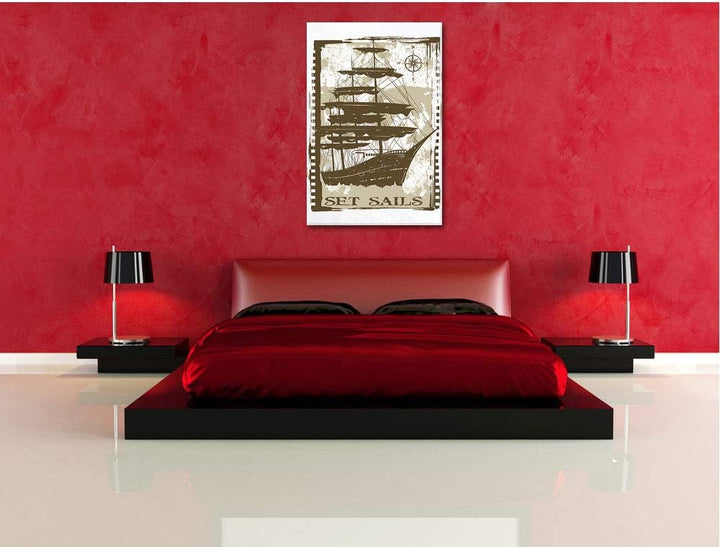 Pixxprint Set Sails White Leinwand, XXL riesige Bilder fertig gerahmt mit Keilrahmen, Kunstdruck auf