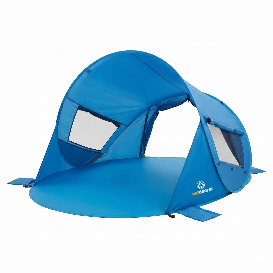 outdoorer UV 80 Pop up Strandmuschel Beach Air, 245x145x100 cm, bestens belüftet, 2 Fenster, 1 versc