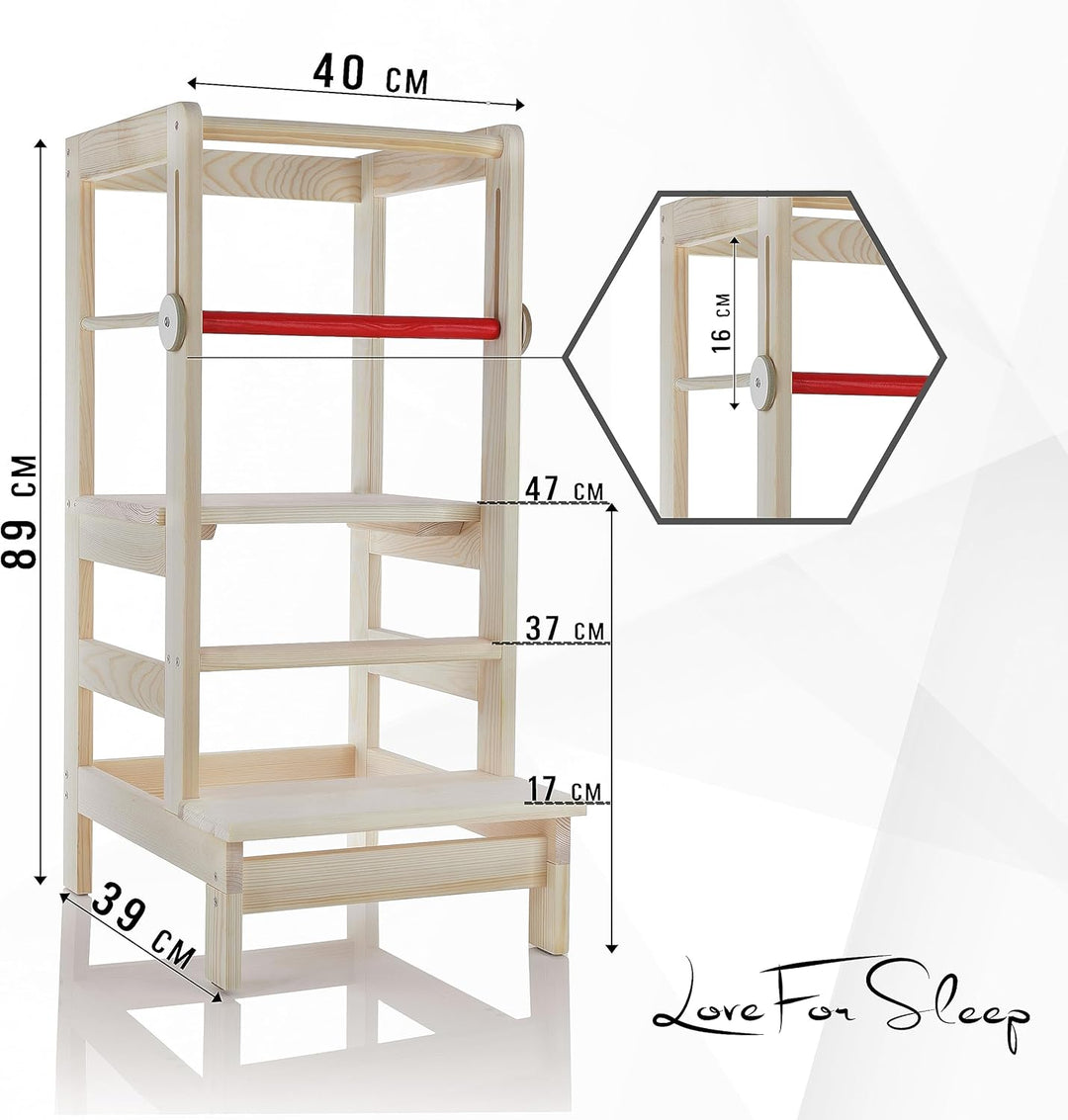 Love For Sleep Lernturm für Kinder Montessori - ab 1 Jahr Höhenverstellbar - Learning Tower aus Holz