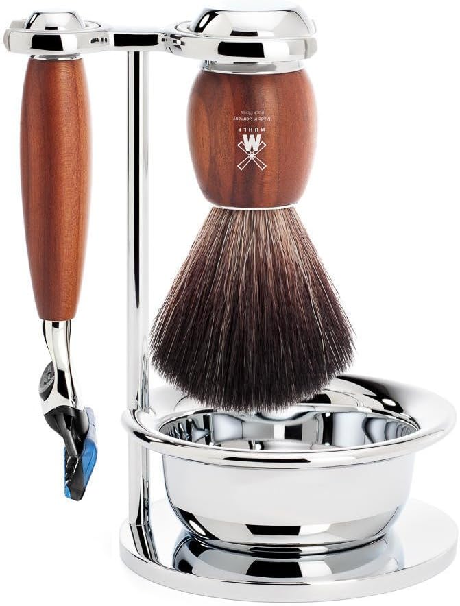 MÜHLE Rasierset mit Schale - Vivo Serie - Black Fibre - kompatibel mit Gillette-Klingen - Pflaumenho