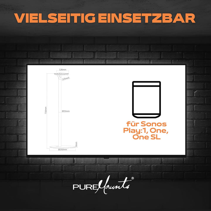 PureMounts, Lautsprecher-Halterung, Standfuss für Sonos One, One SL & Play:1, weiss Standmontage wei
