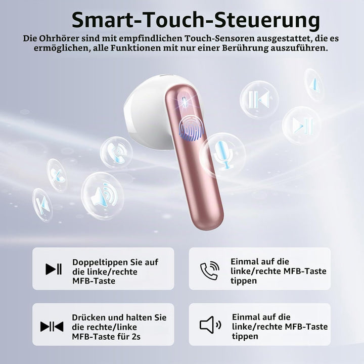 Bluetooth Kopfhörer 5.4, Kopfhörer Kabellos Bluetooth In Ear mit 6 ENC Noise Cancelling Mics, 40Std