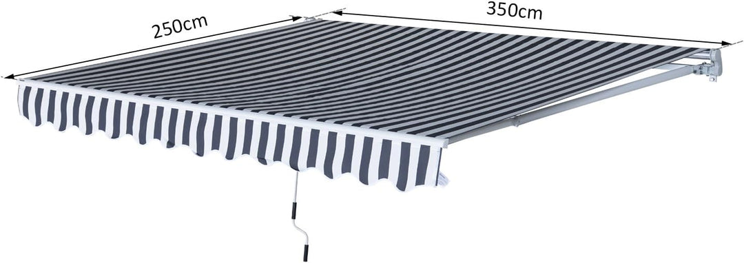 Outsunny Markise Gelenkarmmarkise Sonnenschutz Handkurbel Balkon Alu Grau/Weiss 3,5x2,5m Grau+Weiss,