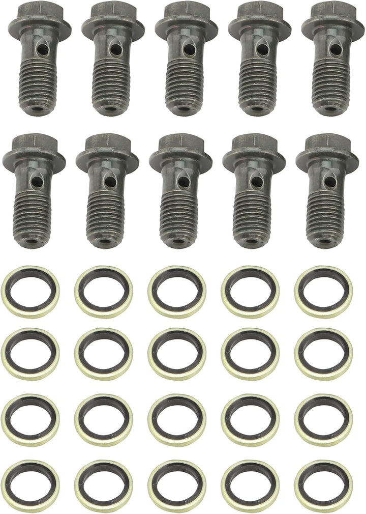 WOOSTAR Edelstahl M10 x 1,25 Hohlschrauben Bremsadapter mit M10 Kupfer Unterlegscheiben Packung mit