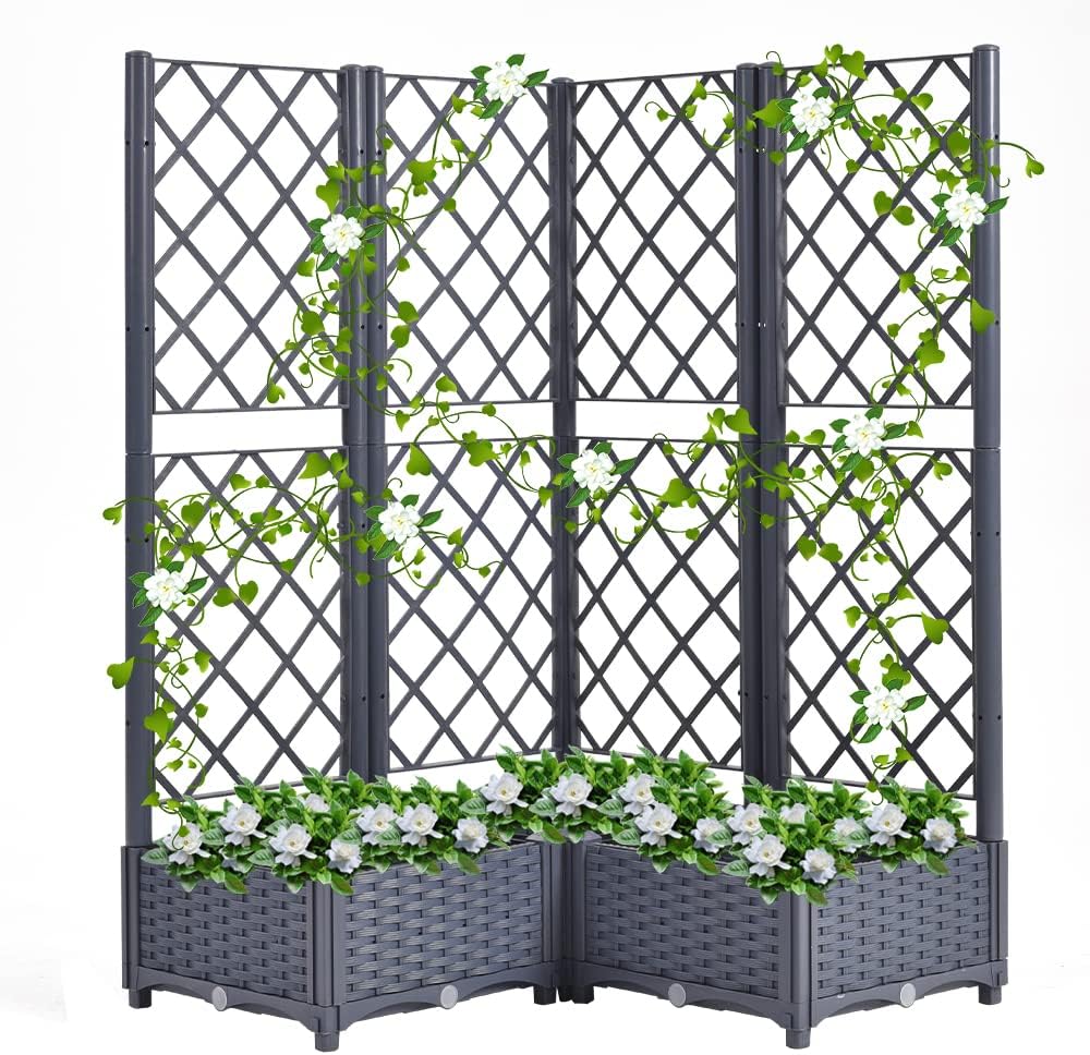 Mingone Rankgitter Hochbeet Pflanzgefäss Blumenkasten mit 3 Pflanzgefäss Wasserspeicher Balkonkasten