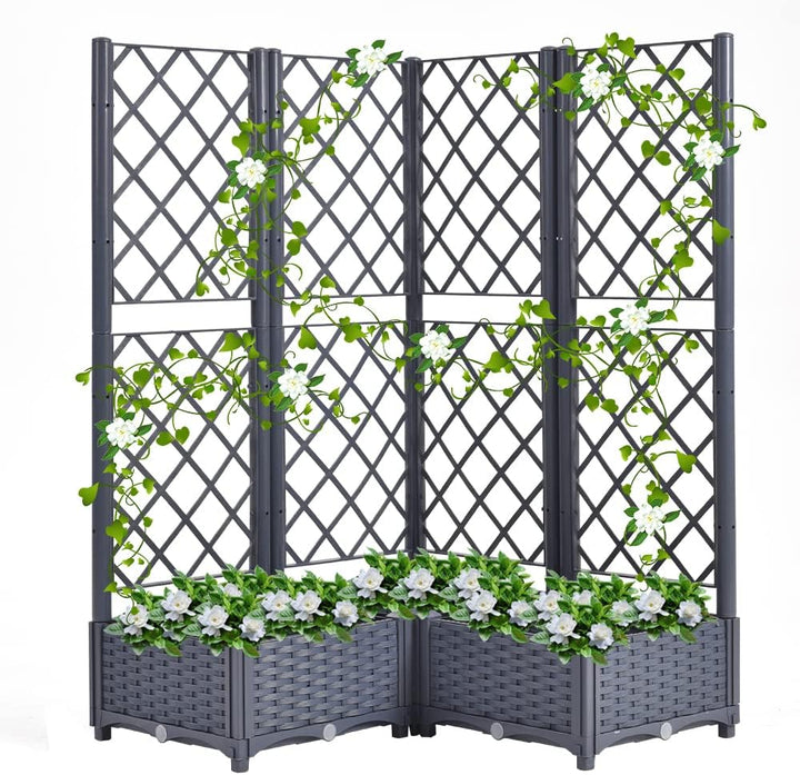 Mingone Rankgitter Hochbeet Pflanzgefäss Blumenkasten mit 3 Pflanzgefäss Wasserspeicher Balkonkasten
