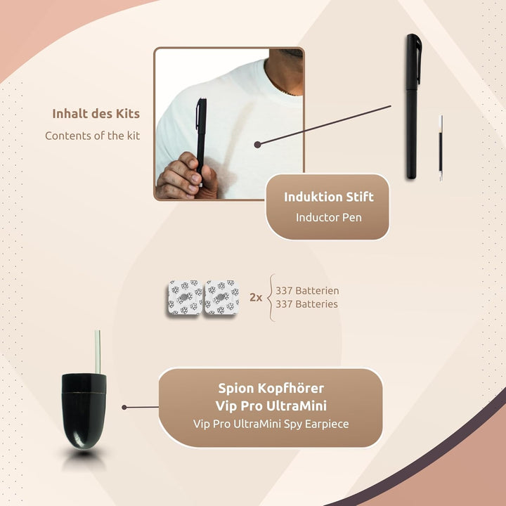 PingaOculto SpionageKopfhörer Bluetooth Prüfung Mini VIP Pro Unsichtbare Kopfhörer für Handy mit Mik