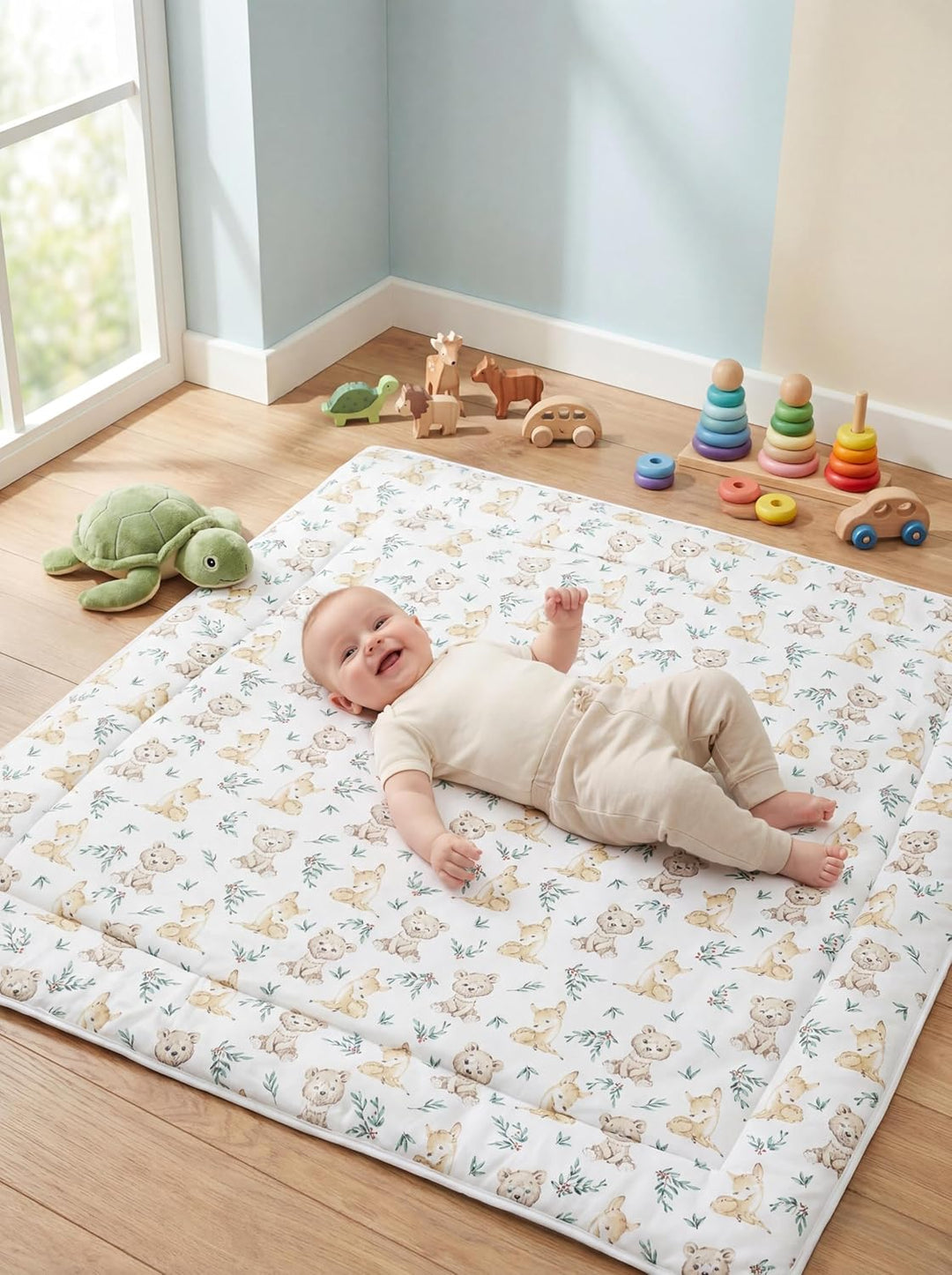 TupTam Baby Spielmatte Kinder Grosse Spieldecke Gepolstert XXL Krabbeldecke 120 x 120 cm Babyzimmer