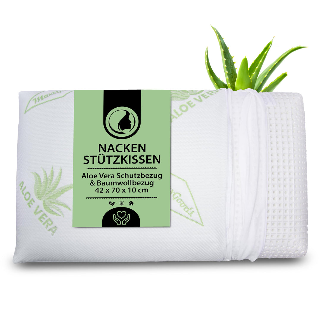 MaxxGoods - orthopädisches Nackenstützkissen mit Aloe Vera aus Visco-Gelschaum - 42cm x 70cm x 9cm -