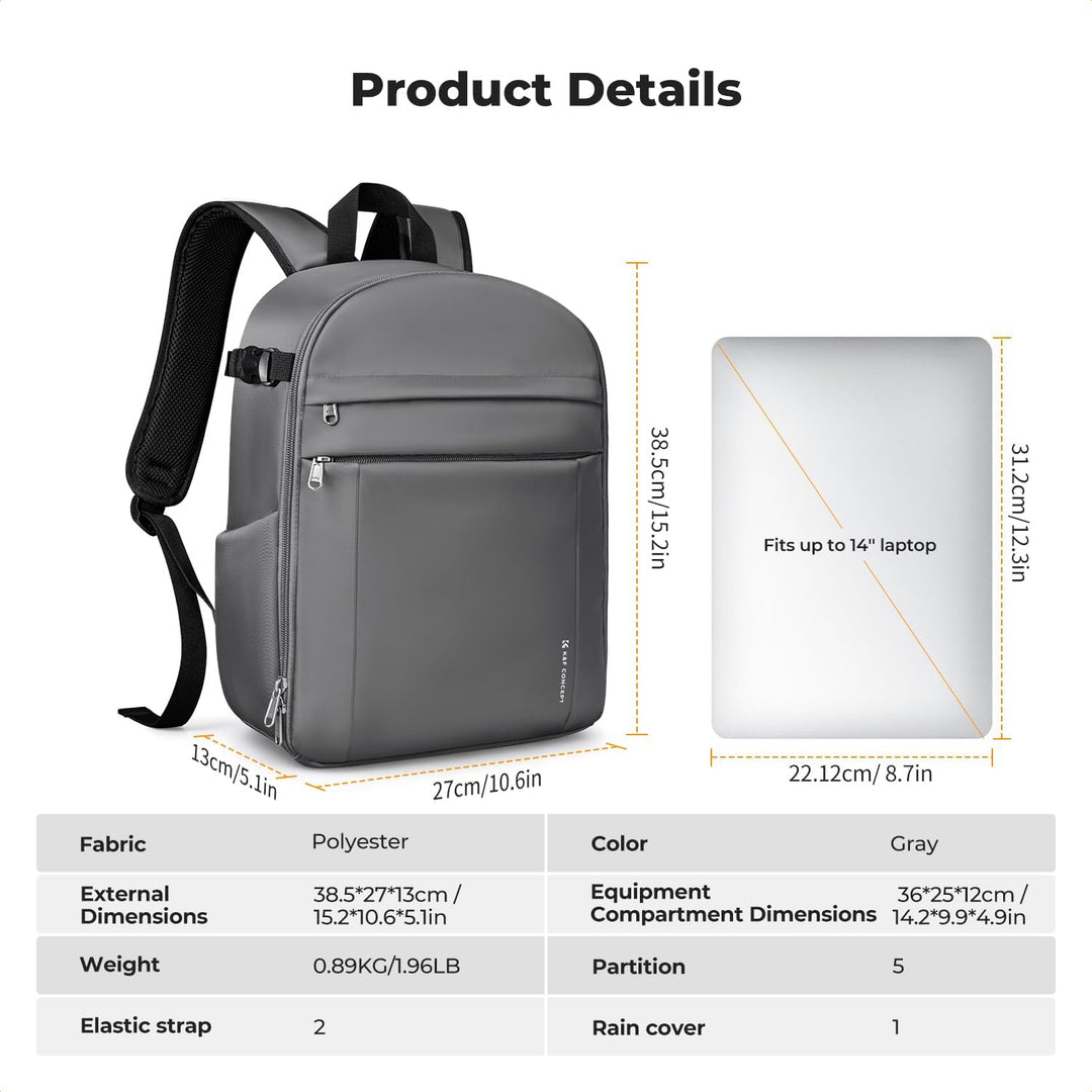 K&amp;F CONCEPT Kamerarucksack Fotorucksack Kompakt &amp; Leicht mit Regenschutz Dunkelgrau, Dunkelgrau