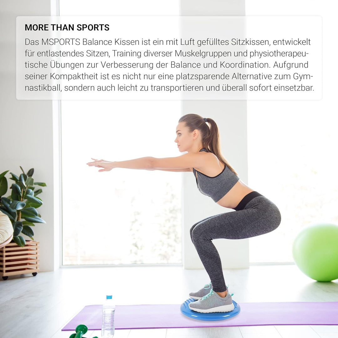 MSPORTS Ballsitzkissen inkl. Pumpe und Übungsposter | ca. 32 cm Durchmesser mit Noppenoberfläche - i