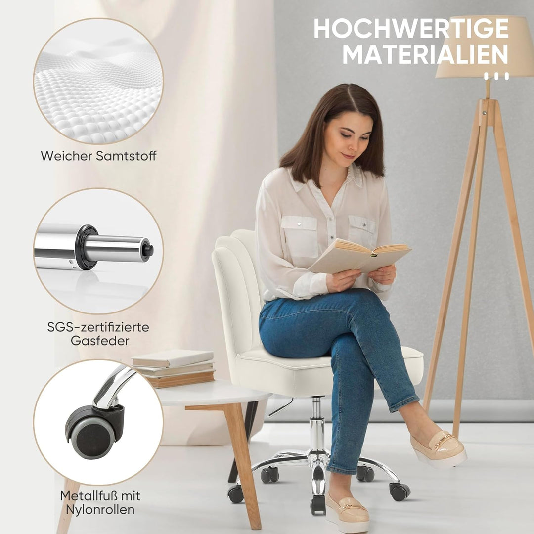 Bürostuhl Samt,Mädchen Schreibtischstuhl,Drehstuhl,Höhenverstellbar Muschel Stuhl,360° Drehbar Rolle
