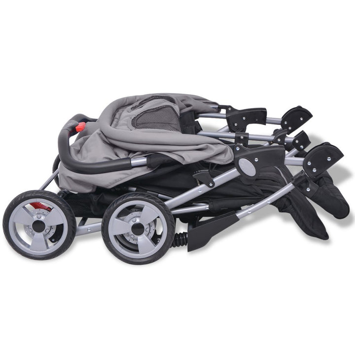 Festnight Klappbar Baby Zwillingswagen Zwillingskinderwagen Kinderwagen aus Stahl + Oxfordgewebe gee