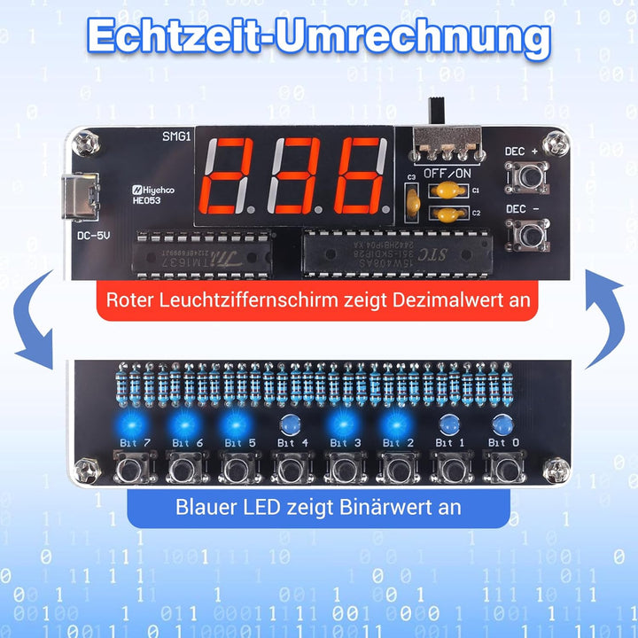 Binär-Dezimal Lötbausatz, Elektronik Lernprojekt für Schule & Studenten, MINT DIY Kit mit LED-Anzeig