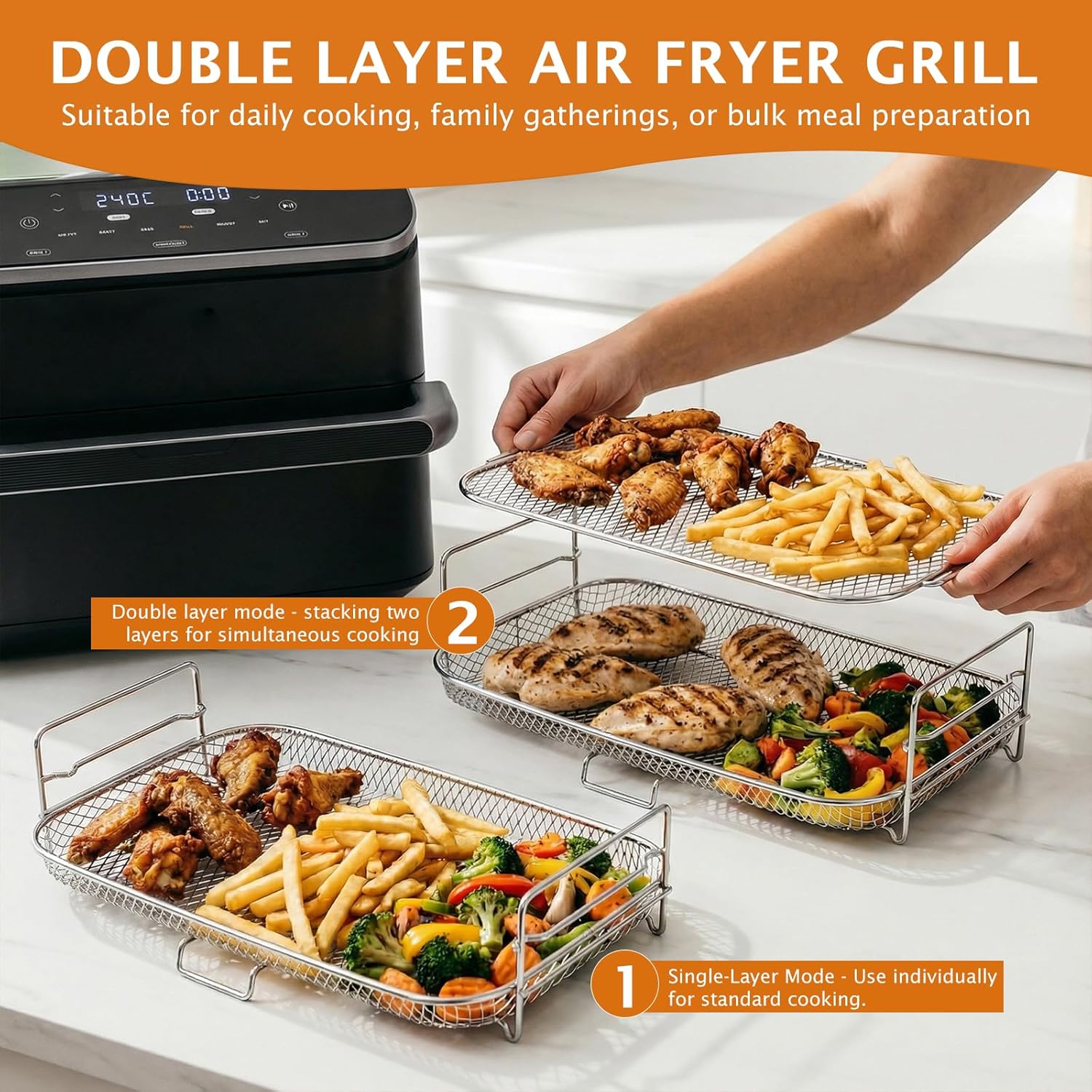 Heissluftfritteuse Zubehör Stapelbar For Ninja AF500EU, Airfryer Gitter Kompatibel Mit COSORI Dual B