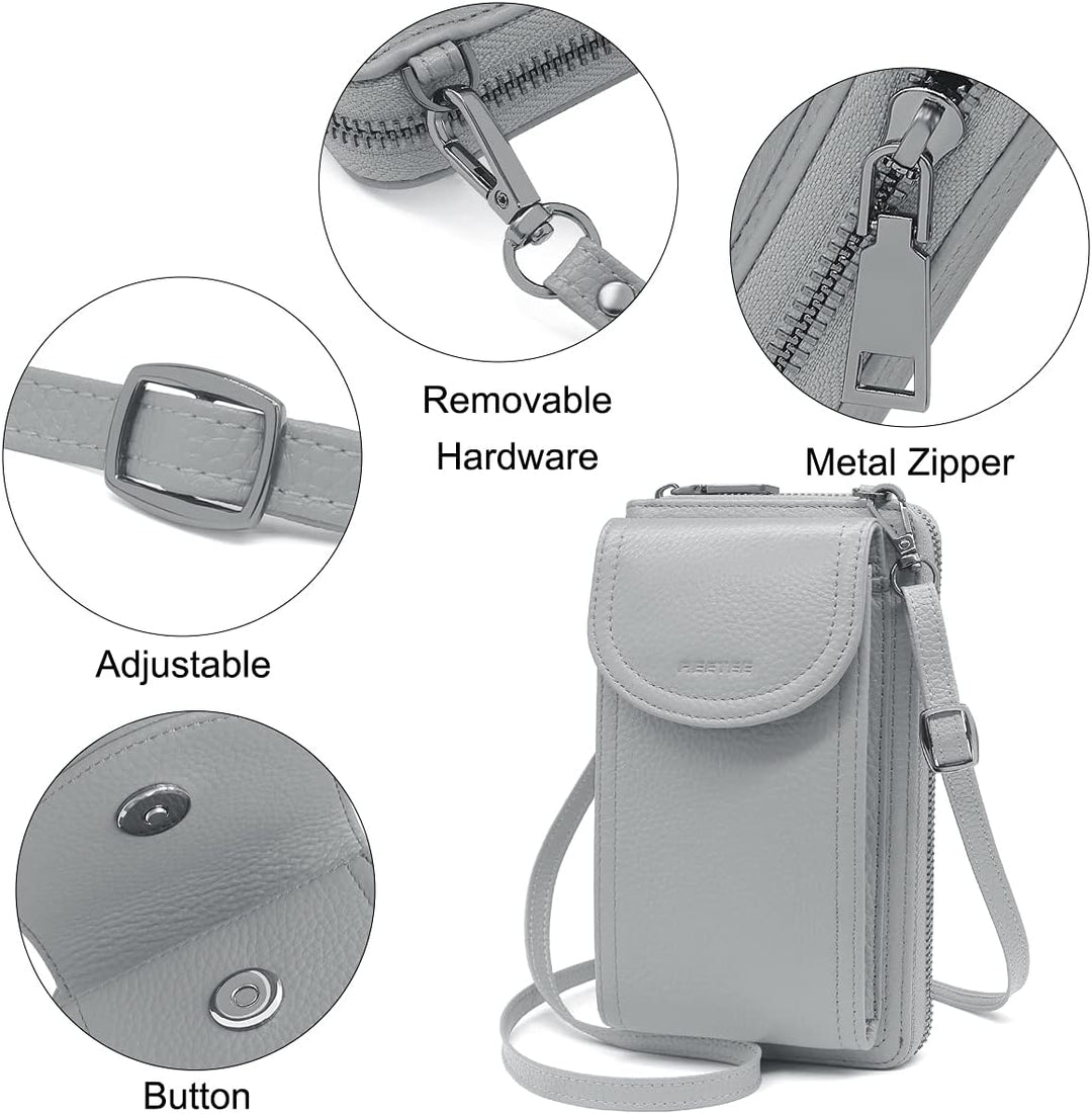 REETEE Handytasche zum Umhängen RFID Schutz Geldbeutel Damen Handy Umhängetasche Leder Viele Fächer