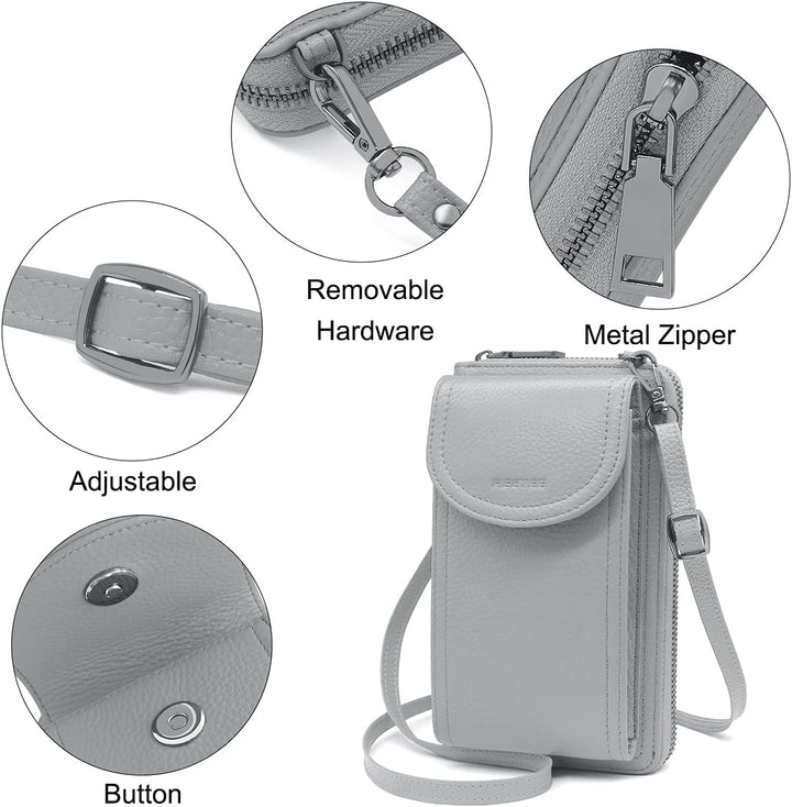 REETEE Handytasche zum Umhängen RFID Schutz Geldbeutel Damen Handy Umhängetasche Leder Viele Fächer