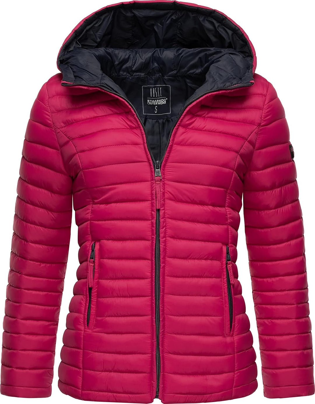 MARIKOO Damen leichte Übergangsjacke Steppjacke mit Kapuze Asraa XS-3XL S Fuchsia, S Fuchsia