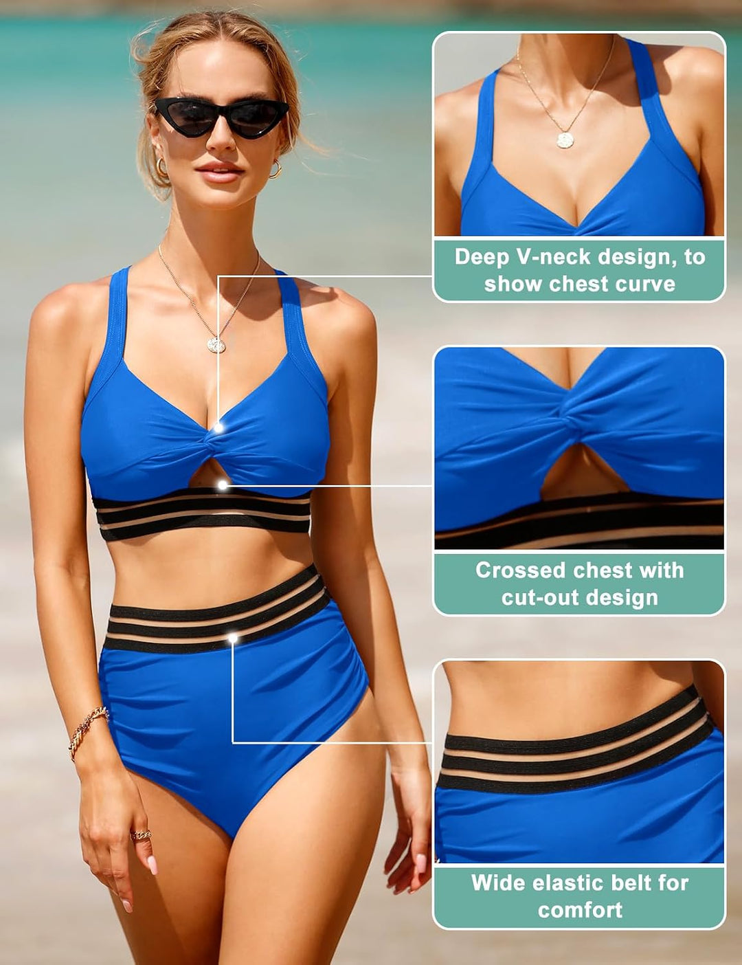 UMIPUBO Bikini Damen Bauchweg High Waist Push Up Bikini Sets Zurück kreuzen Grosse Brüste Bademode S
