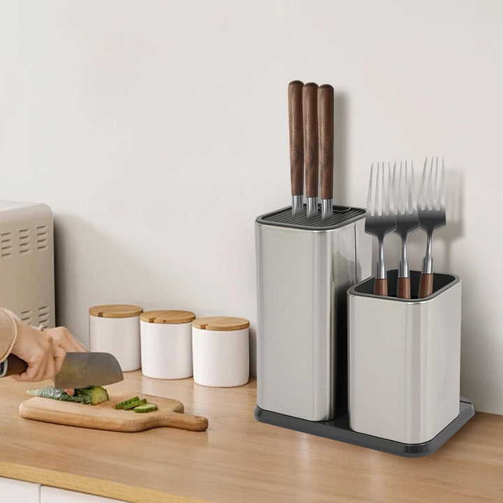 2 in 1 Messerblock ohne Messer, Mit Schlitzen und multifunktionalem Lagerregal, Suitable for kitchen