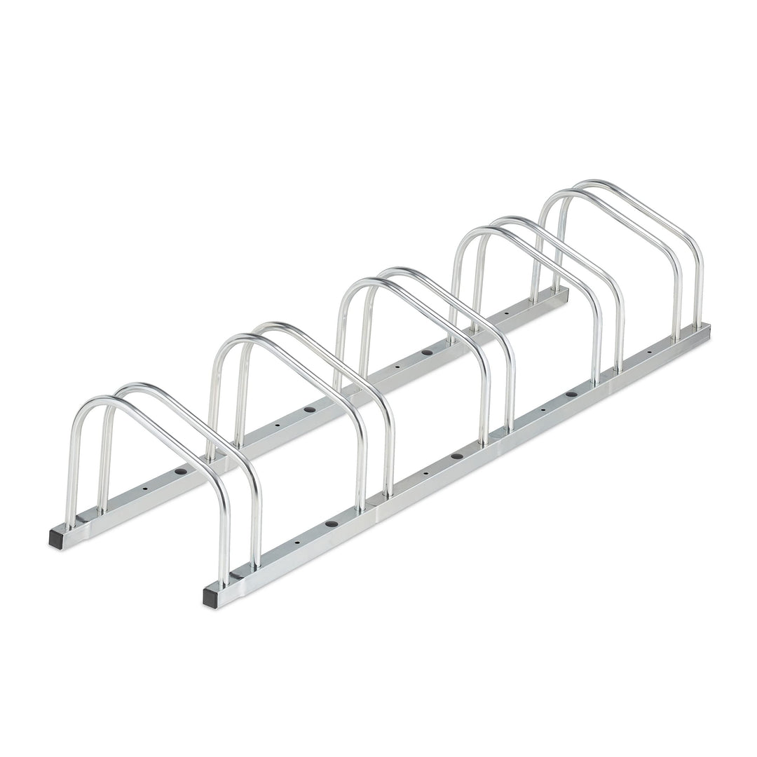 Relaxdays Fahrradständer Boden, für 5 Fahrräder, bis 50 mm Reifenbreite, Metall, Garage, Fahrrad-Auf