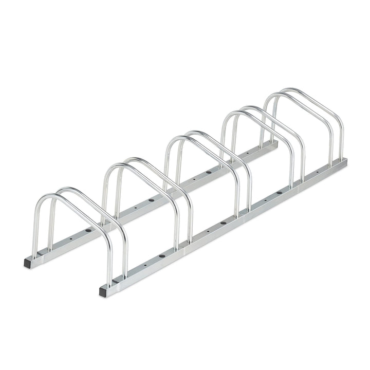 Relaxdays Fahrradständer Boden, für 5 Fahrräder, bis 50 mm Reifenbreite, Metall, Garage, Fahrrad-Auf