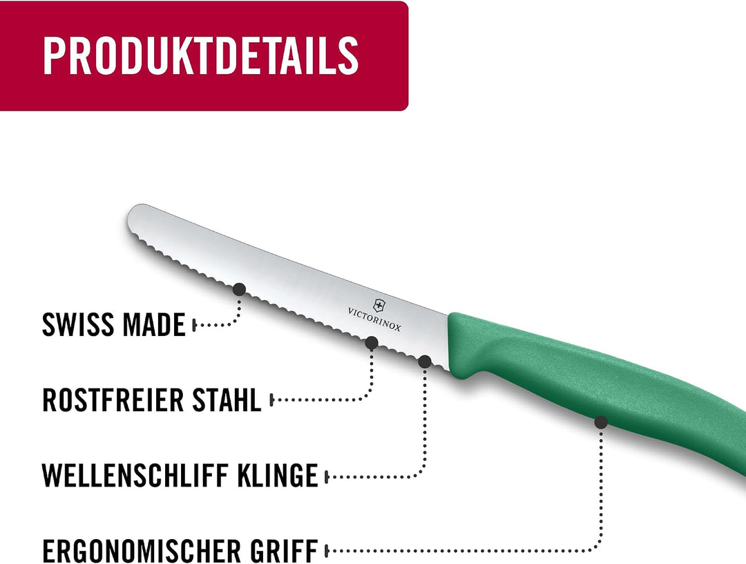 Victorinox Swiss Classic, Frühstücksmesser, Brötchenmesser Set, 6teilig, Scharfe Klinge, Wellenschli