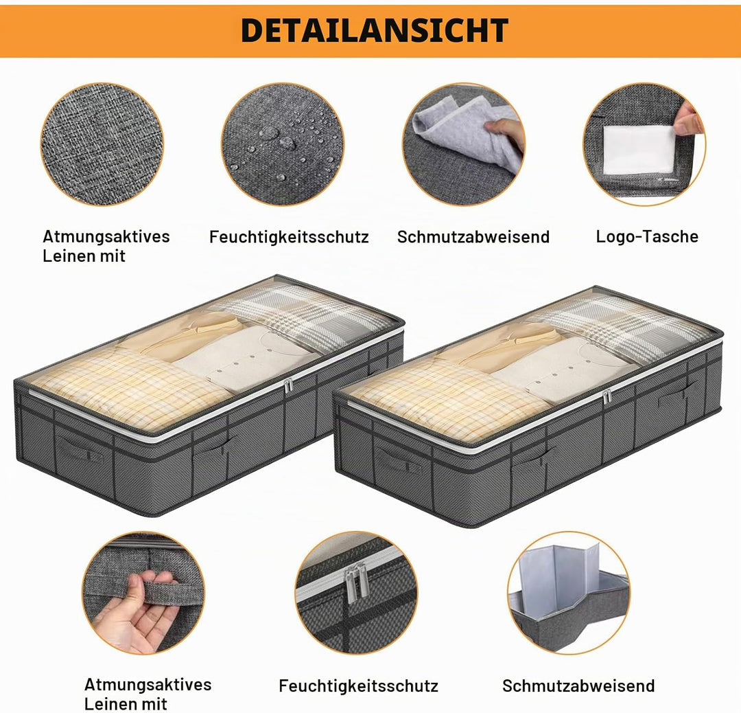 Unterbett Aufbewahrungsbox 2 Stück Unterbettkommode mit Sichtfenster, Faltbar, langlebigem Material