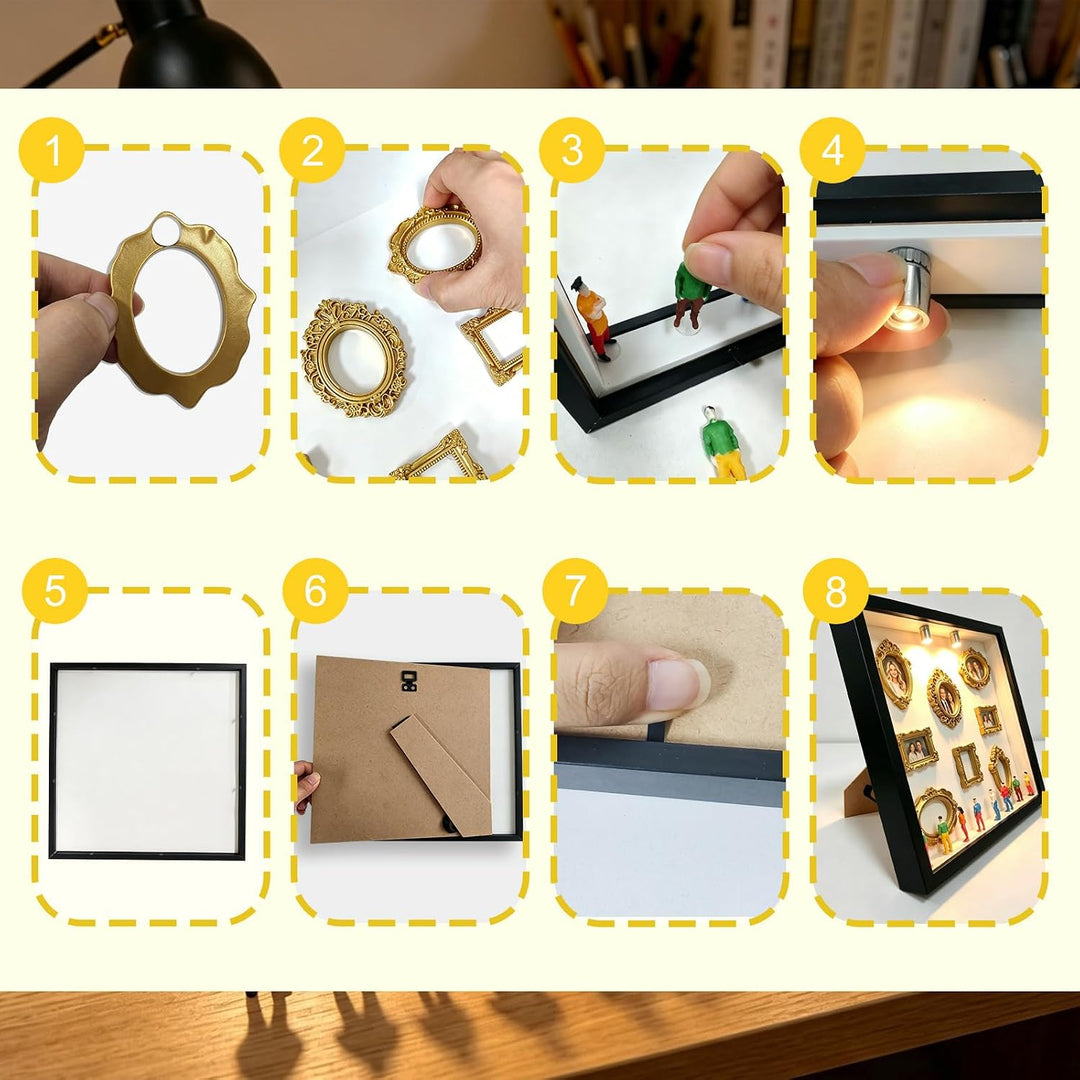 Kleine Bilderrahme Mini mit LED Licht, Mini Museunm Bilderrahmen Vintager, DIY Museum Silhouetter Bo