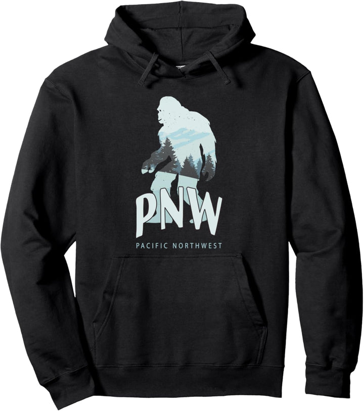 PNW Pacific Northwest Bigfoot Mountains Graphic Outdoor PNW Pullover Hoodie