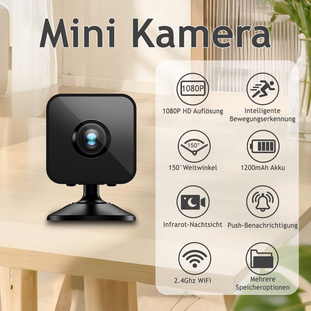 4K Mini Kamera, WLAN Überwachungskamera Innen Für Live Übertragung Handy APP, Indoor Hundekamera Min