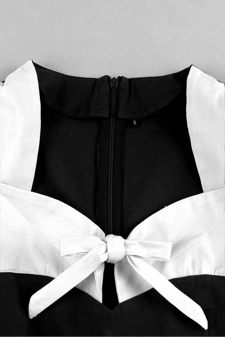AXOE Damen Vintage Kleid Rockabilly 50er Jahre Ärmellos XL Schwarz/Weiss, XL Schwarz/Weiss