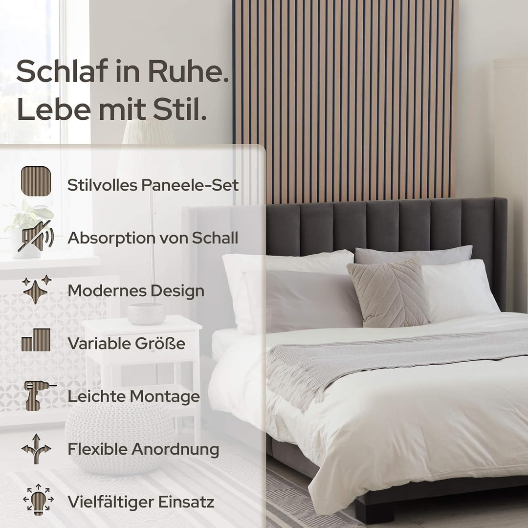 Arebos Akustikpaneele 120x60 cm | Lamellenwand in Holzoptik für Wand & Decke | modernes Wandpaneel m