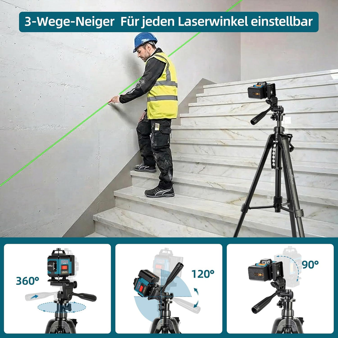 Laser-Stativ SLT01 – Höhenverstellbar 47–130 cm, Aluminium Stativ mit Kurbel-Feinhub, 360° Drehkopf,