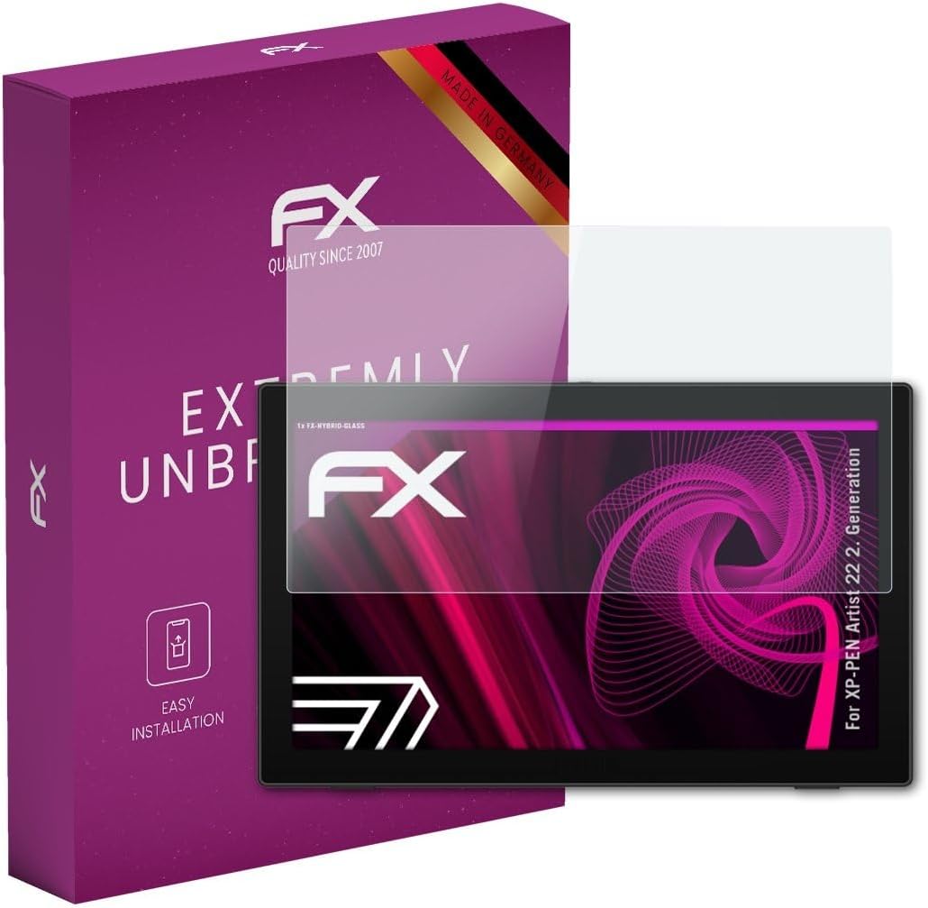 atFoliX Glasfolie kompatibel mit XP-PEN Artist 22 2. Generation Panzerfolie, 9H Hybrid-Glass FX Schu