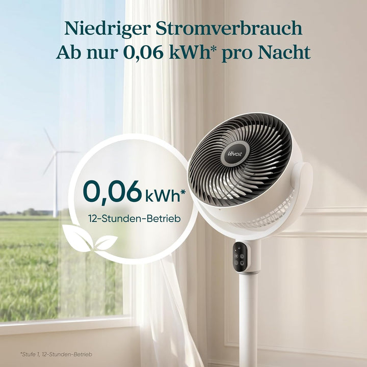 Levoit Standventilator mit DC Motor, 20dB leiser Ventilator, 1740m³/h Luftstrom, 24m Reichweite, 6,5