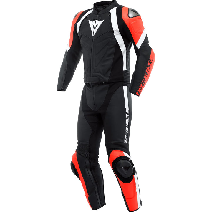 Dainese Avro 4 2-Teiler Motorrad Lederkombi (Black/Red/White,54) 54 BLACK-MATT/FLUO-RED/WHIT, 54 BLA