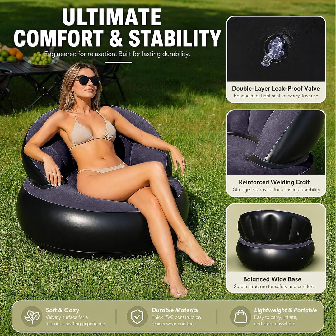 CEWROM Aufblasbares Sofa, Aufblasbarer Sessel, Sessel, Sofa und Couch mit Beflockter Oberfläche für