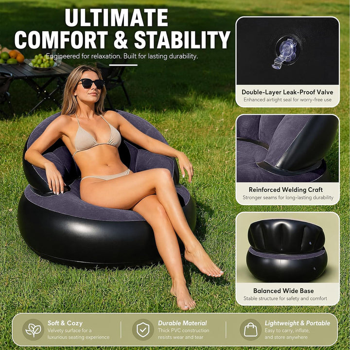 CEWROM Aufblasbares Sofa, Aufblasbarer Sessel, Sessel, Sofa und Couch mit Beflockter Oberfläche für
