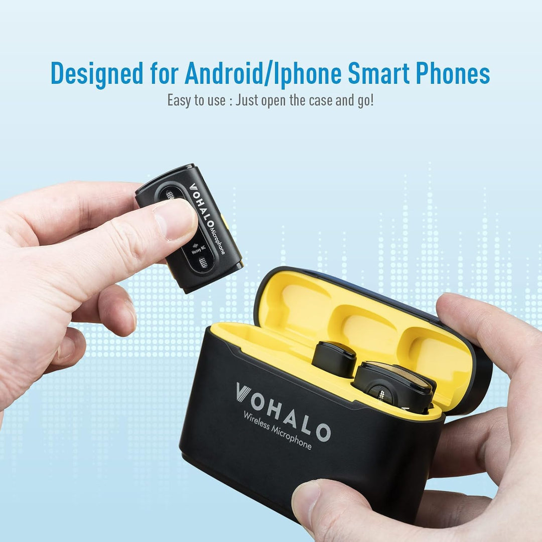 VOHALO Wireless Lavalier Mikrofon für iPhone iPad Android mit Ladekoffer 2.4G Dual 30 Stunden Spielz